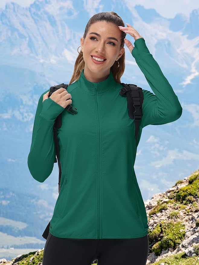 TACVASEN Women's Athletic Jackets Lightweight UV Protection Shirts Full Zip Workout Jacket UPF 50+ Long Sleeve Sun Shirt