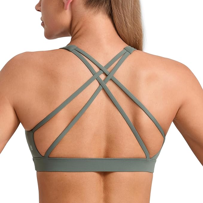 CRZ YOGA Butterbreeze Square Neck Sports Bras for Women - Strappy Thin Straps Workout Traning Padded Gym Halter Cami Top