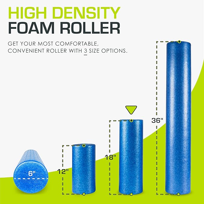 ProsourceFit High Density Foam Rollers 18 - inches long, Firm Full Body Athletic Massager for Back Stretching, Yoga, Pilates, Post Workout Trigger Point Release, Blue