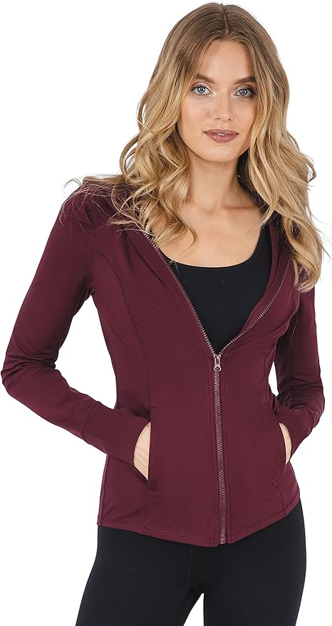 Yogalicious Full-Zip Lightweight Hooded Running Workout Yoga Lux Jacket with Pockets