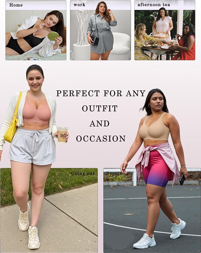 OEAK Womens Wireless Jelly Bra Plus Size Supportive Seamless Bras Full Coverage Push Up Comfortable No Underwire Tshirt Bras
