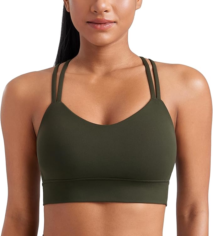 CRZ YOGA Softness Mold Butterluxe Strappy Longline Sports Bras for Women - Double Spaghetti Strap Workout Yoga Crop Top