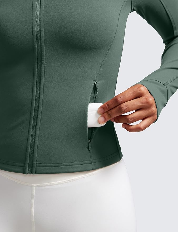 CRZ YOGA Butterluxe Waist Length Jackets for Women - Full Zip Athletic Track Tops with Thumb Holes Pockets