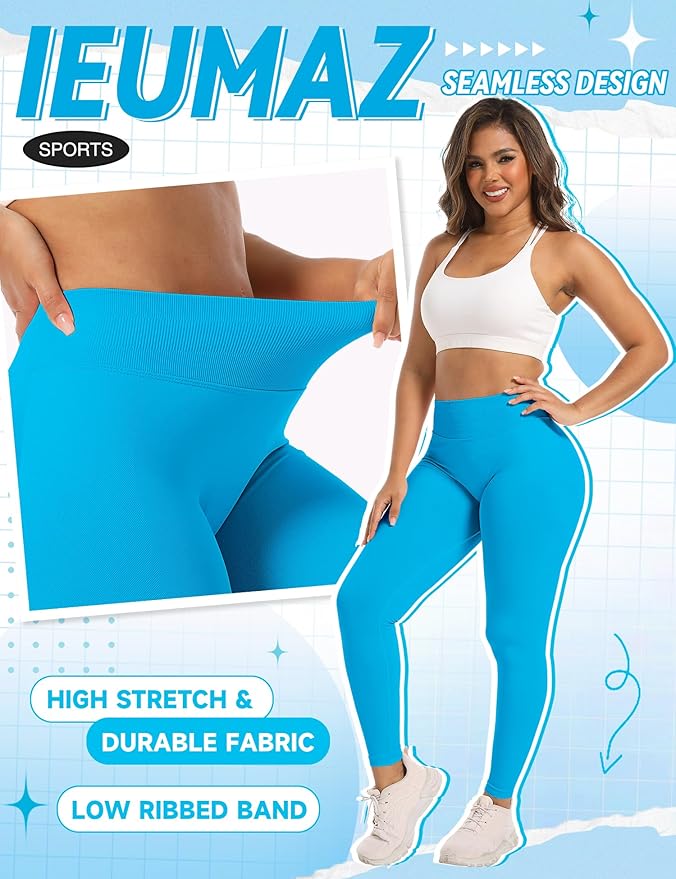 Ieumaz Scrunch Butt Lifting Leggings for Women Gym Seamless Workout Leggings Mid Low Waist Tummy Control Yoga Pants