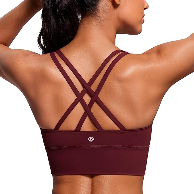 CRZ YOGA Naked Feeling Strappy Longline Sports Bras for Women - Medium Impact Criss Cross Yoga Padded Workout Crop Top