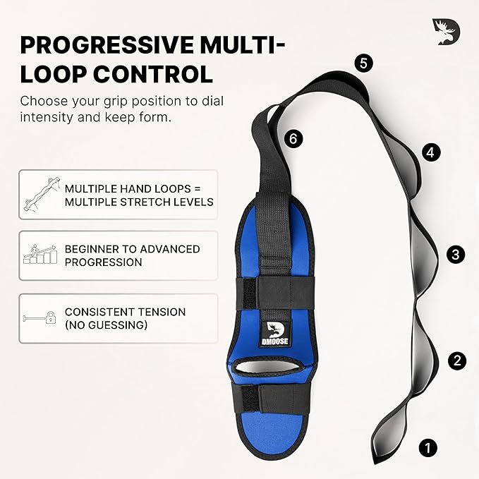 DMoose Fitness Foot & Calf Stretcher with Adjustable Padded Stretching Strap for Plantar Fasciitis, Hamstring, Heel Spurs and Achilles Tendonitis Relief - Yoga Leg Stretch Strap for Flexibility