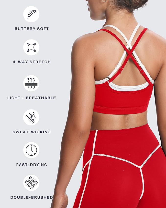 Aoxjox Women's Workout Sports Bras Takes Two Bra High Impact Training Fitness Running Yoga Crop Tank