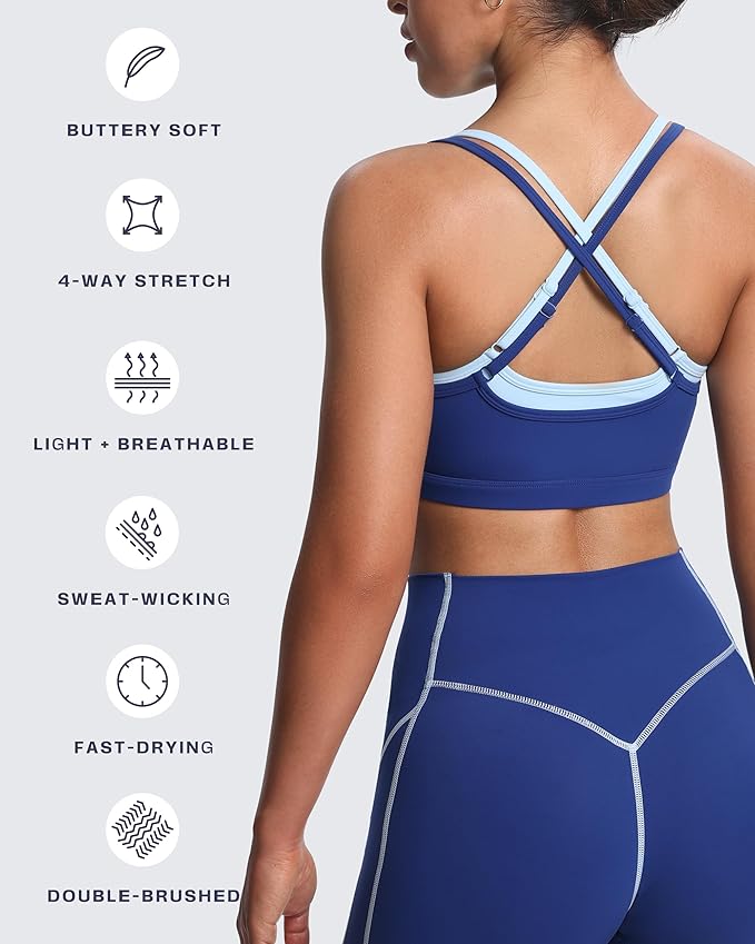 Aoxjox Women's Workout Sports Bras Takes Two Bra High Impact Training Fitness Running Yoga Crop Tank
