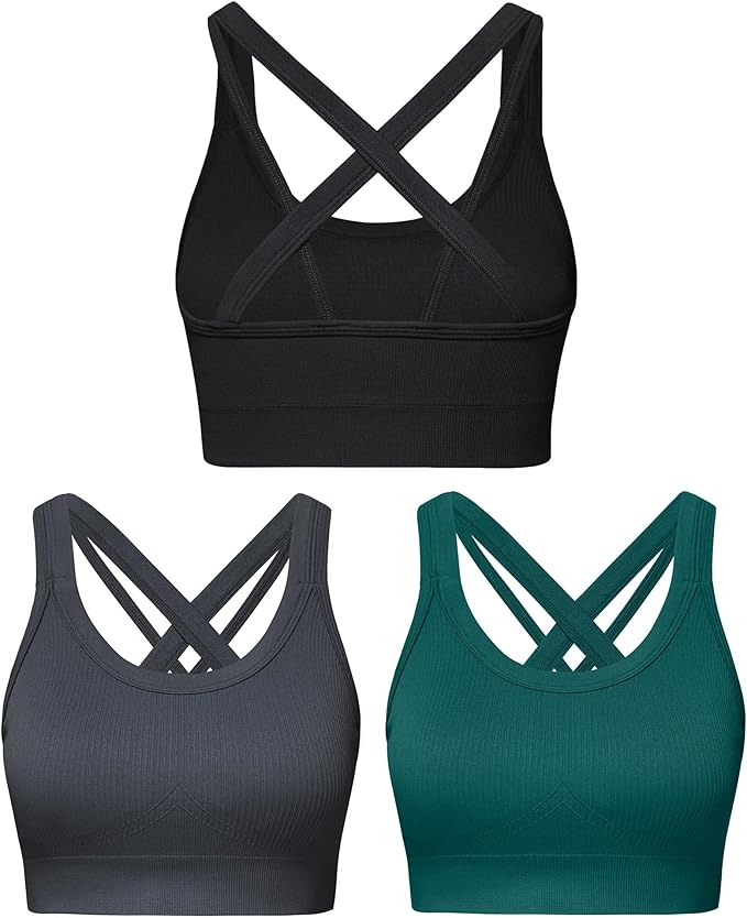Sports Bras for Women HIigh Support, Criss-Cross Back Padded Strappy High Impact Sports Bras for Women Large Bust