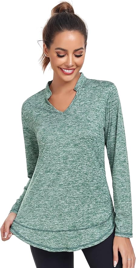 Absttith Women's Long Sleeve Workout Shirts Running Yoga Tops Athletic V Neck Sport Tee Side Split
