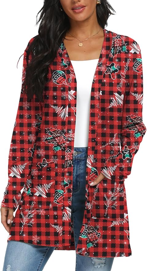 Womens Casual Lightweight with Pocketes Long Sleeve Open Front Cardigan