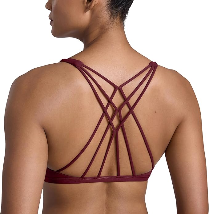 CRZ YOGA Womens Naked Feeling Criss Cross Sports Bra - Strappy Back Padded Medium Support Wireless Gym Cami Workout Yoga