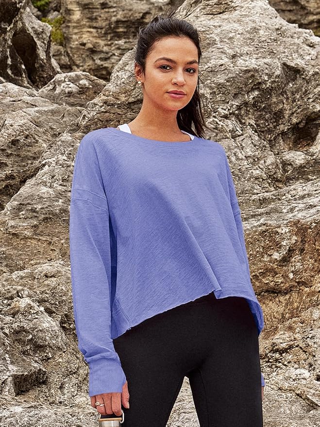 Panadila Womens Open Back Workout Top Long Sleeve Athletic Shirts Casual Crop Running Tee Y2k Yoga