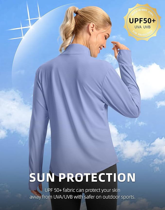 Soothfeel Women's UPF 50+ Lightweight Athletic Jackets Sun Protection Zip Up Long Sleeve Shirts Hiking Workout Outdoor Pocket