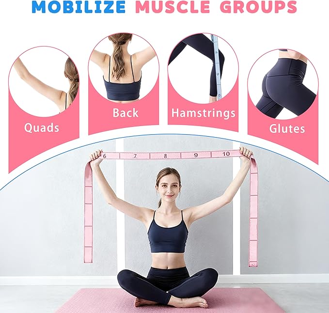 2PCS Elastic Yoga Stretching Strap with 12 Loops Stretch Resistance Exercise Bands for Yoga,Pilates,Dance,Rhythmic Gymnastics,Physical Therapy,Ballet Couple Style