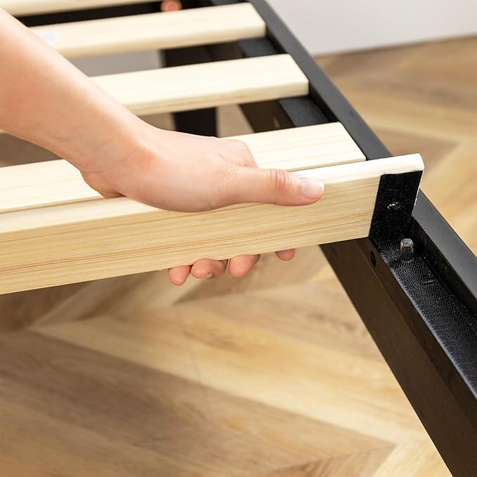 Mellow Naturalista Grand 12 Inch Solid Wood Platform Bed with Wooden Slats, Easy Assembly, Twin, Black