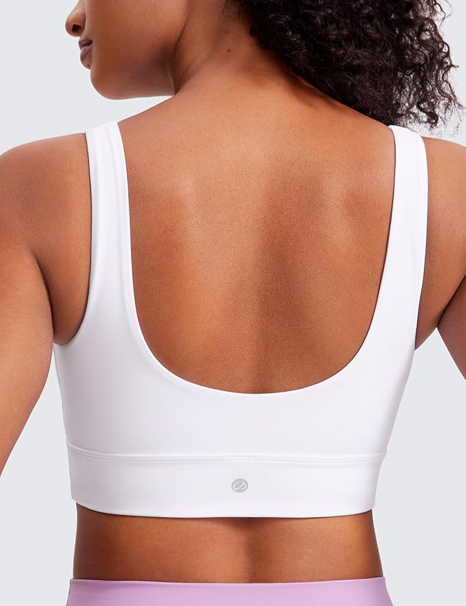 CRZ YOGA Butterluxe U Back Longline Sports Bras for Women - Scoop Neck Padded Yoga Workout Crop Top with Built in Pads