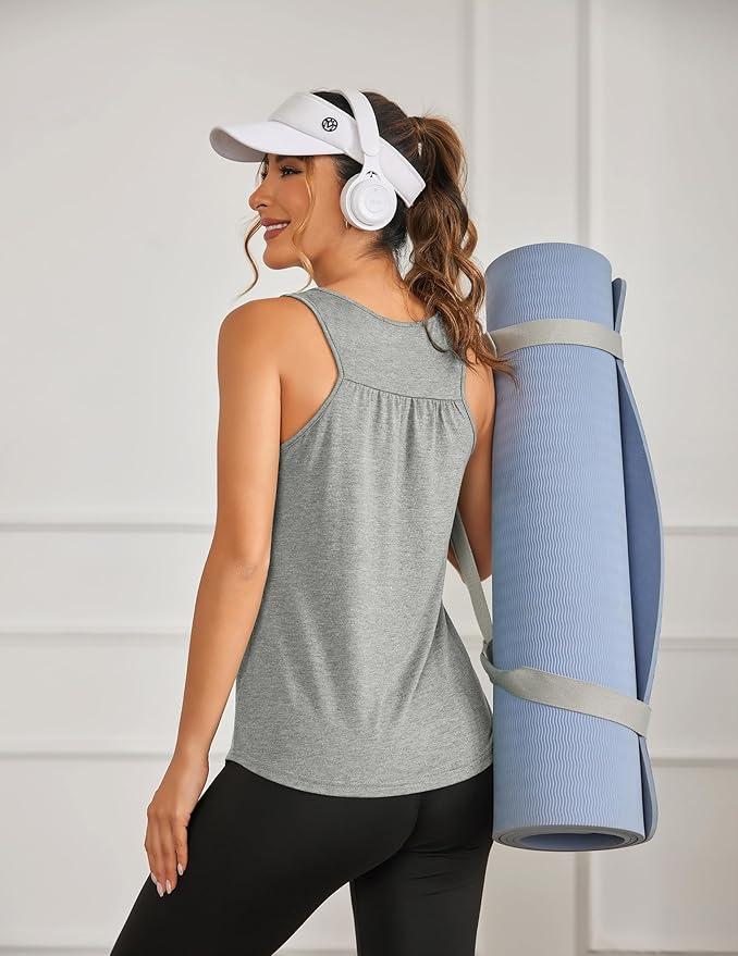 PINSPARK Workout Tops for Women Racerback Tank Tops Sleeveless Athletic Running Shirts Lightweight Yoga Gym Tank,2 Pack S-3XL