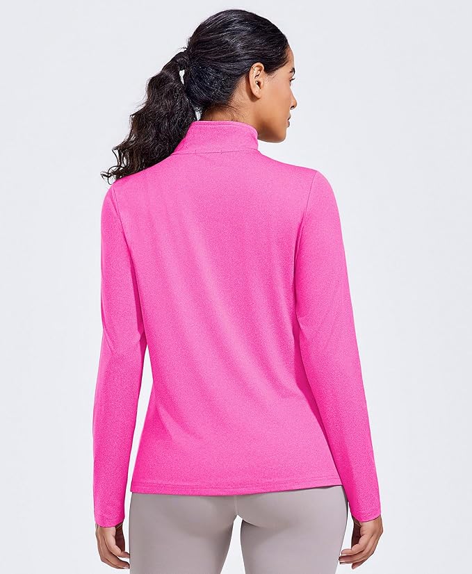 PINSPARK Workout Tops for Women Long Sleeve Athletic Shirt Quarter Zip Running Shirts Stretchy UPF 50+ Yoga Hiking Tee Top