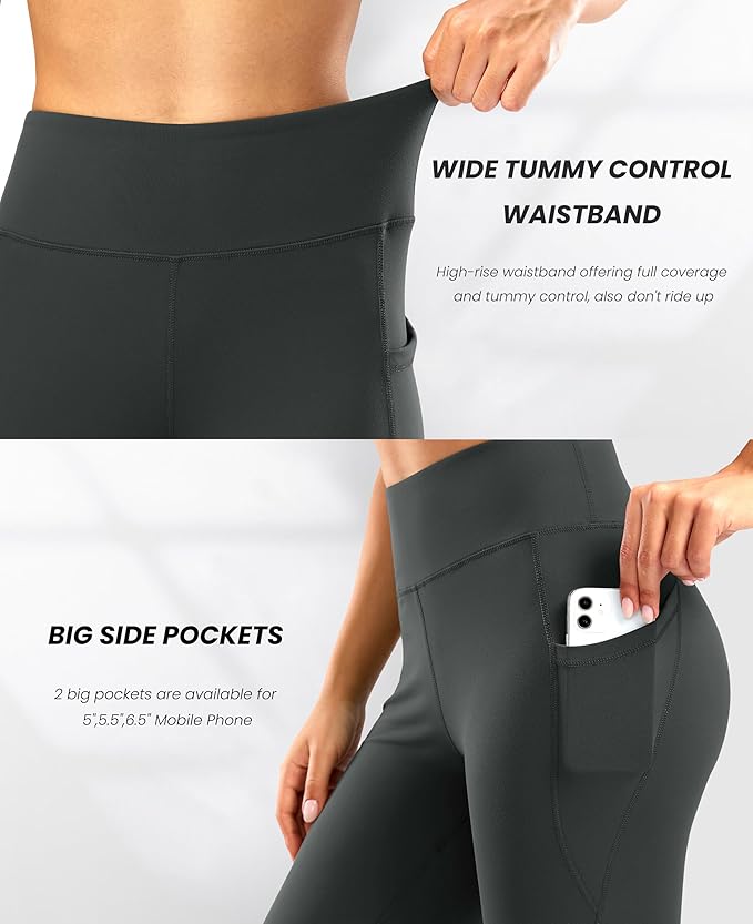 28"/30"/32"/34" Inseam Women's Bootcut Yoga Pants Long Bootleg High-Waisted Flare Pants with Pockets