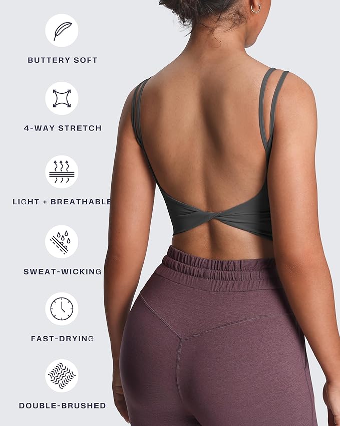 Aoxjox Women's Workout Sports Bras Fitness Yoga Crop Tank Metamorph Twist Back Cami
