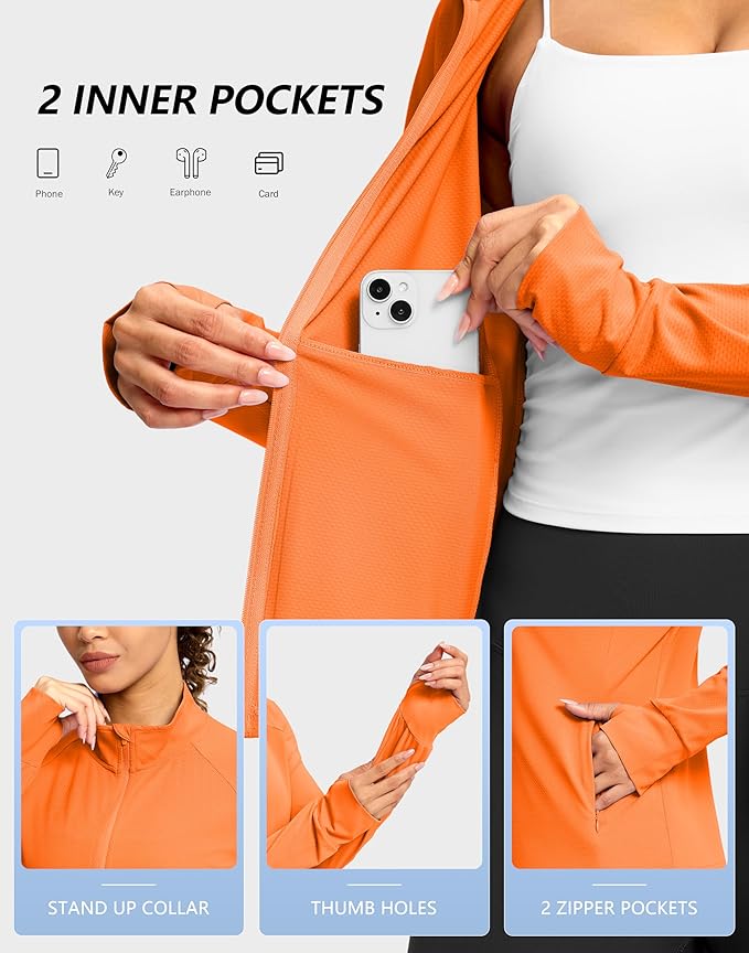 G Gradual Women's Lightweight Athletic Jacket Sun Protection UPF 50+ Zip Up 4 Pockets Long Sleeve Shirts Workout Running