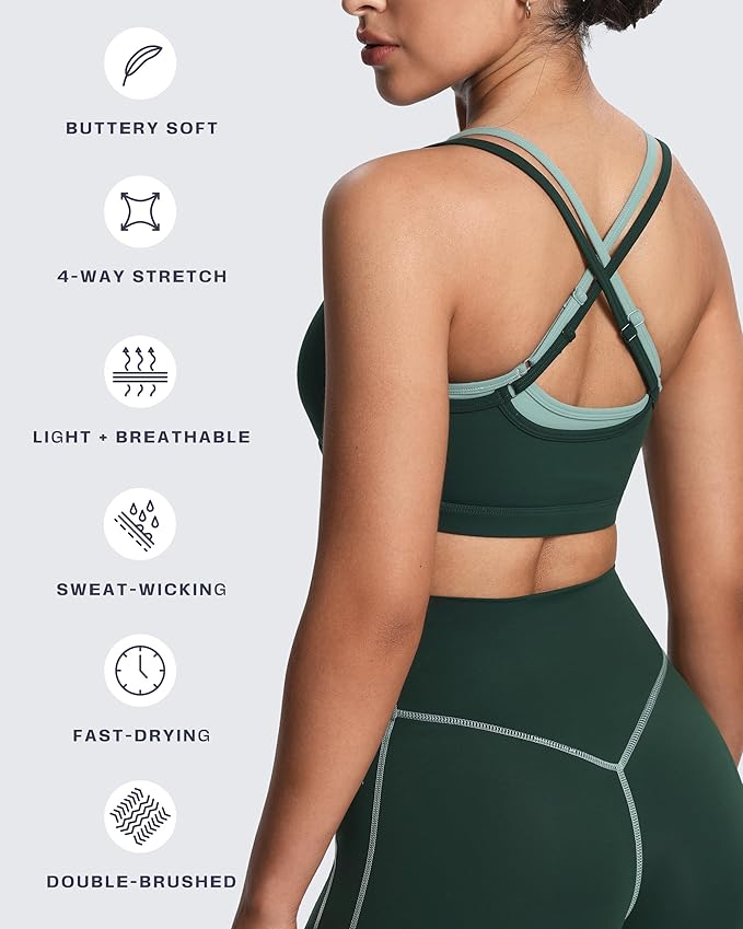 Aoxjox Women's Workout Sports Bras Takes Two Bra High Impact Training Fitness Running Yoga Crop Tank