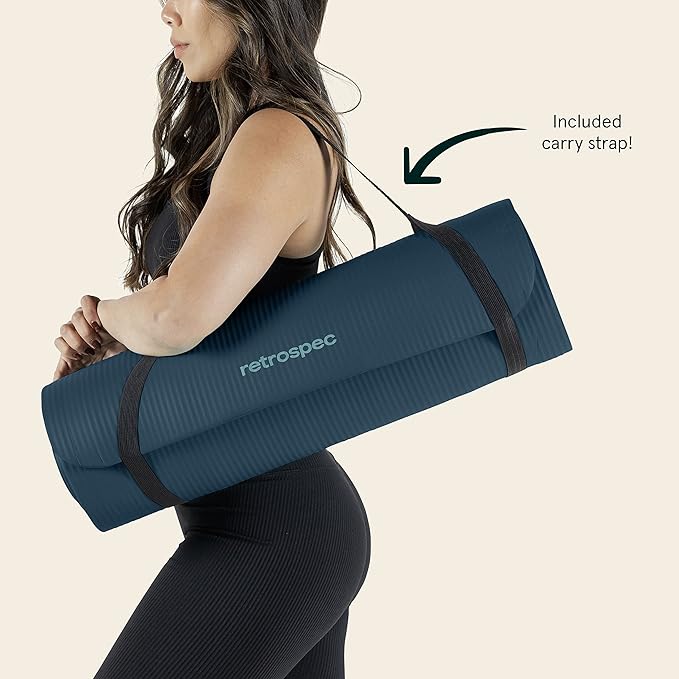 Retrospec Solana Yoga Mat Thick 1/2in Non-Slip Workout Mat with Nylon Strap - 72x24in Exercise Mat for Pilates, Stretching & Fitness - BPA Free, Easy Clean