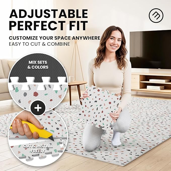 bemaxx Gym Mats Set - 18 pcs EVA Interlocking Foam Floor Tiles (12.6"x12.6"x0.4") 18sqft Protective Gym Flooring Sports Home Workout Exercise Mats Puzzle Garage Fitness Play-Room Pool Treadmill Bike