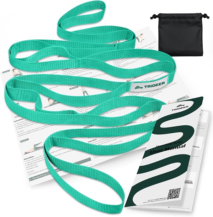 Trideer Stretching Strap with Loops & Leg Lifter, Non-Elastic PT-Style Physical Therapy Strap for Knee Replacement Rehab, Hamstring, Calf & Back Stretcher Mobility, Hip, Shoulder & Yoga