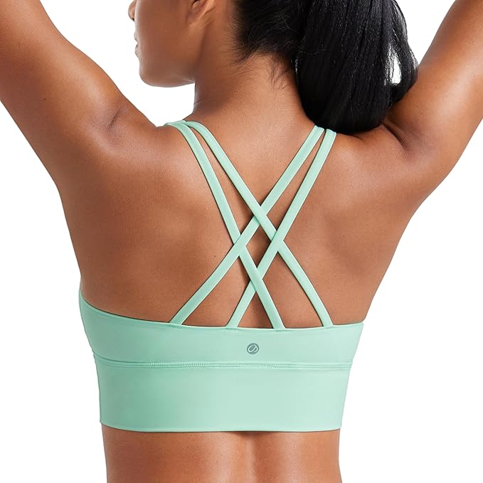 CRZ YOGA Naked Feeling Strappy Longline Sports Bras for Women - Medium Impact Criss Cross Yoga Padded Workout Crop Top