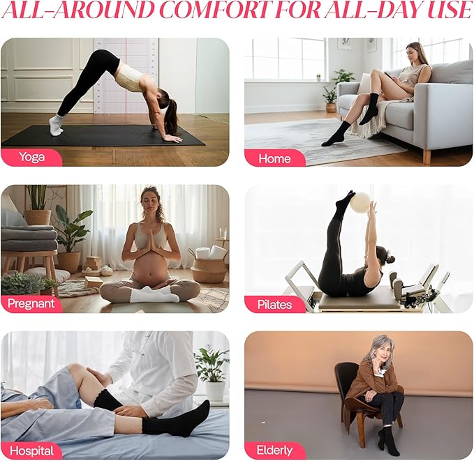 CoolMate Pilates Socks with Grips for Women, Yoga Socks, Crew Non Slip Women for Barre, Pilates Gifts for Women