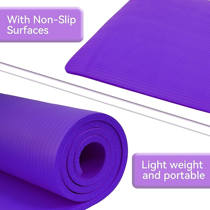 Fitvids Yoga Mat, 1/2-Inch Extra Thick High Density Exercise Mat, Anti-Tear Exercise Yoga Mat with Carrying Strap, Suitable for Various Yoga Exercises