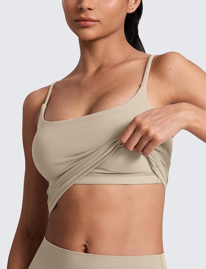 CRZ YOGA Butterlift Adjustable U Back Crop Tank Tops for Women - Padded Camisole Scoop Neck Workout Longline Sports Bras