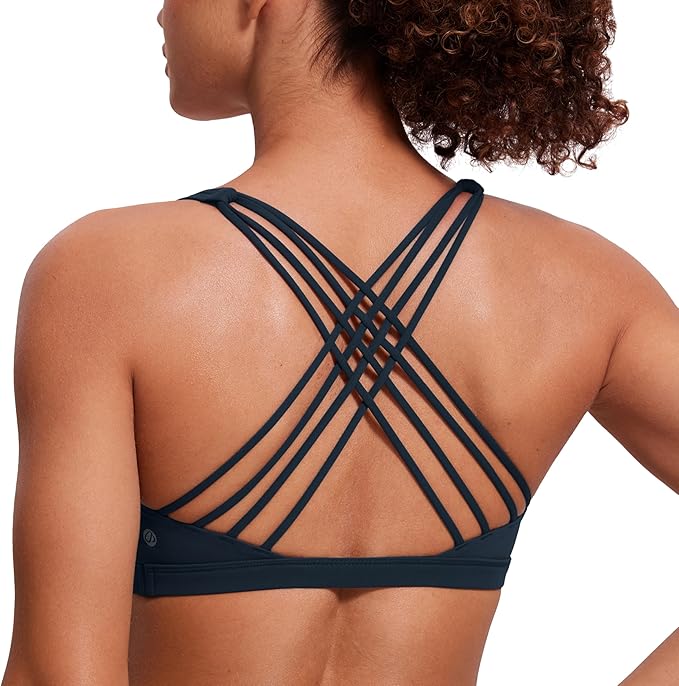 CRZ YOGA Naked Feeling Strappy Sports Bras for Women - Criss Cross Back Wireless Padded Cami Yoga Workout Top