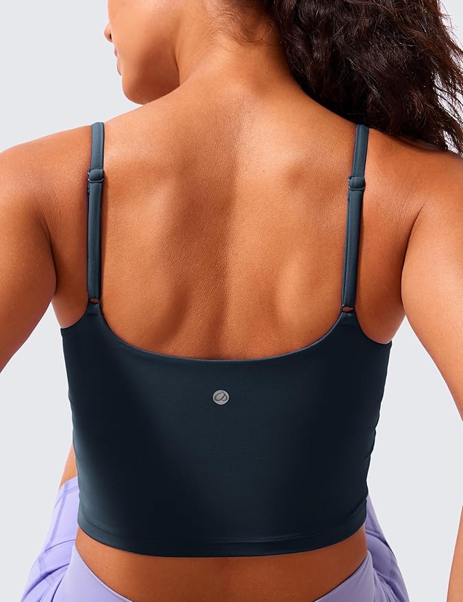 CRZ YOGA Butterlift Adjustable U Back Crop Tank Tops for Women - Padded Camisole Scoop Neck Workout Longline Sports Bras
