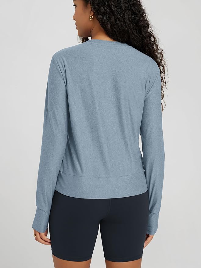 ODODOS Women's Long Sleeve Crewneck Tee - Ultra-Soft odSTRATUM Tech Performance T-Shirts UPF 50+ Daily Pullover Tops