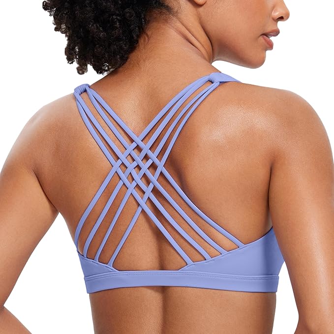 CRZ YOGA Naked Feeling Strappy Sports Bras for Women - Criss Cross Back Wireless Padded Cami Yoga Workout Top