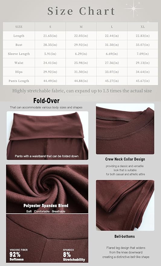 YETOWA Women's 2 Piece Lounge Outfits Slim Short Sleeve Tops Low Rise Flare Leggings Sets Yoga Sweatsuit