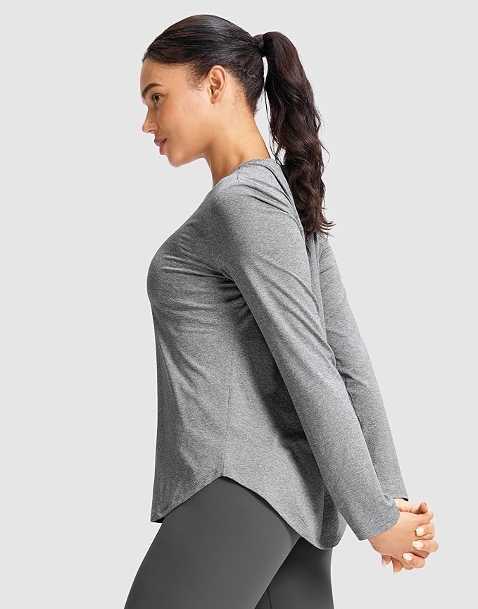 SANTINY Lightweight Long Sleeve Workout Tops for Women Breathable Gym Yoga Athletic Running Hiking Top UPF 50+ Sun Shirts