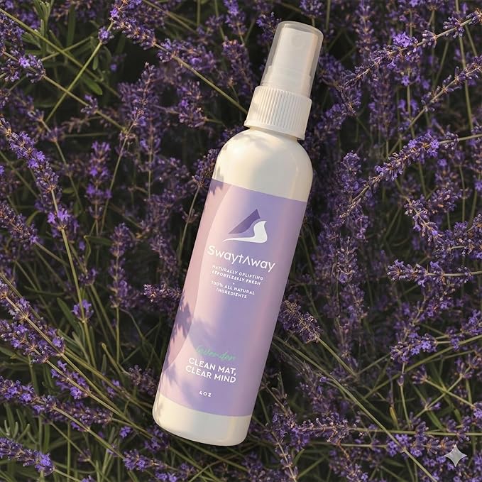 SwaytAway Travel Yoga Mat Cleaner Spray & Towel Kit, 4oz – Non Slip, No Rinse Plant-Based Lavender Essential Oil Mist for Gym, Pilates & Hot Yoga – Made in USA