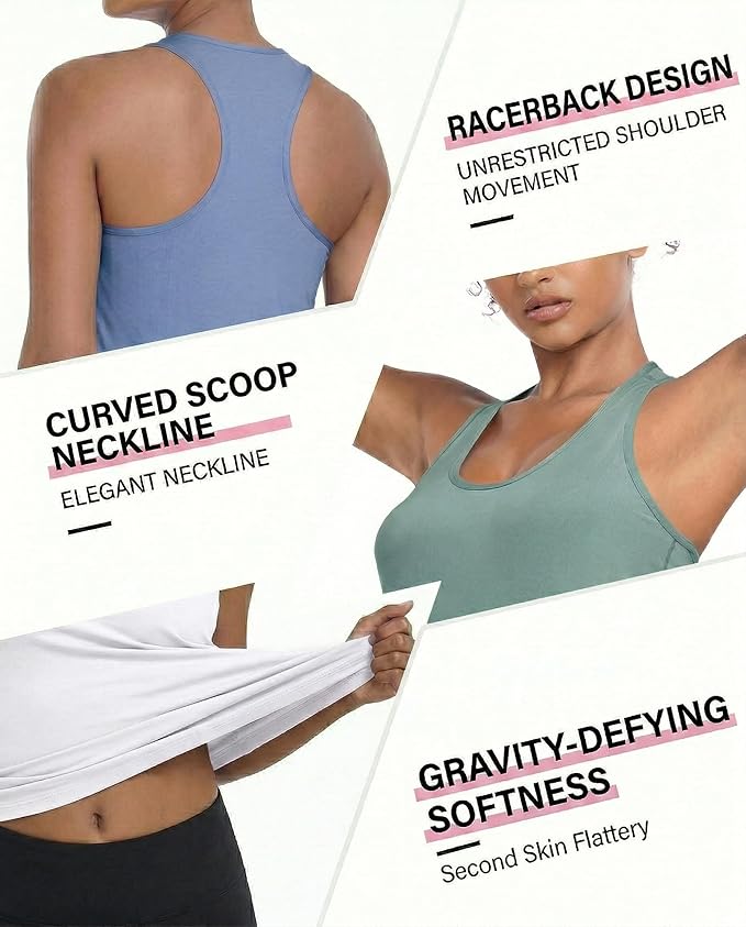 6 or 5 Pack Workout Tank Tops for Women, Athletic Racerback Sports Tank Tops, Compression Sleeveless Dry Fit Shirts