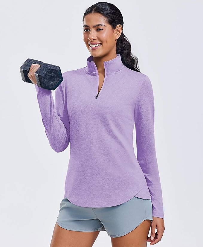 PINSPARK Workout Tops for Women Long Sleeve Athletic Shirt Quarter Zip Running Shirts Stretchy UPF 50+ Yoga Hiking Tee Top