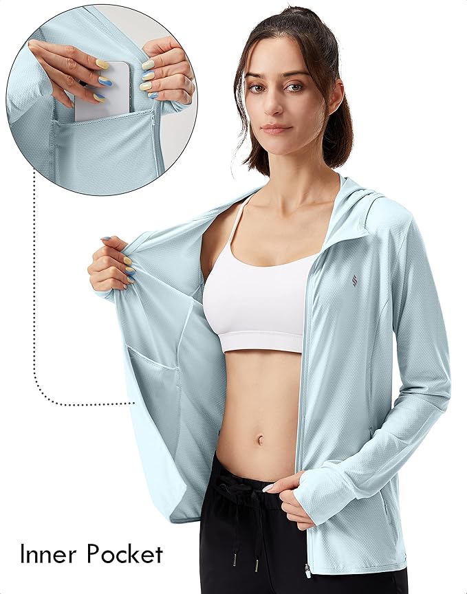 Soothfeel Women's UPF 50+ Sun Protection Hoodie Jacket Lightweight Long Sleeve Sun Shirt for Women with Pocket Hiking Outdoor