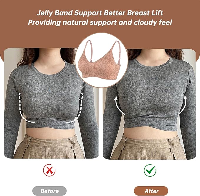 OEAK Womens Wireless Jelly Bras Comfortable Push Up Bra No Underwire Gel Bra Full Support Lift Everyday Seamless Tshirt Bras