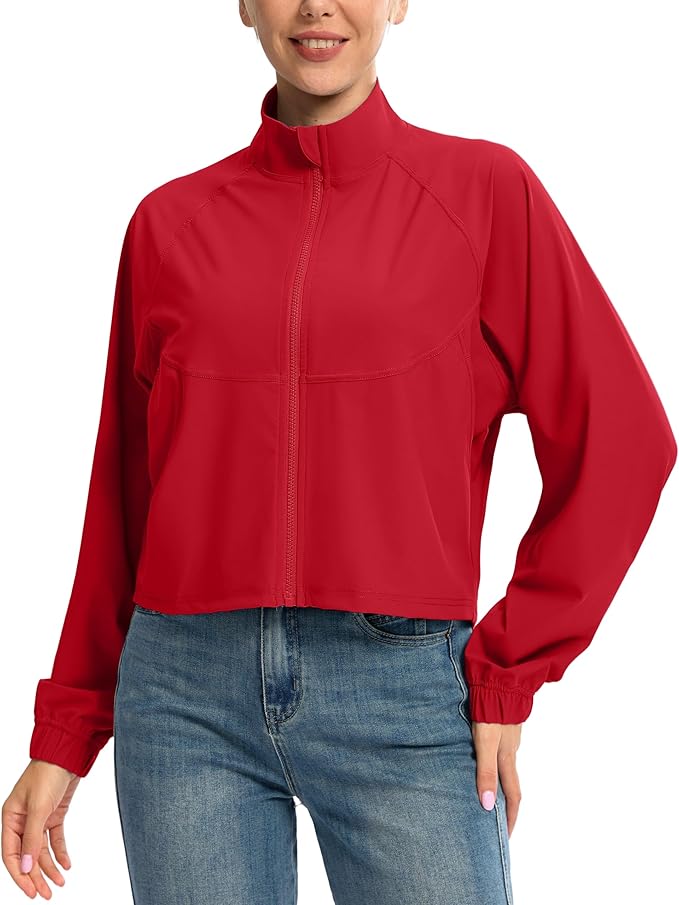 Soothfeel Women's Athletic workout Jacket Lightweight UPF 50+ Long Sleeve Sun Protection Shirts Zip Up Cropped Hiking Tops
