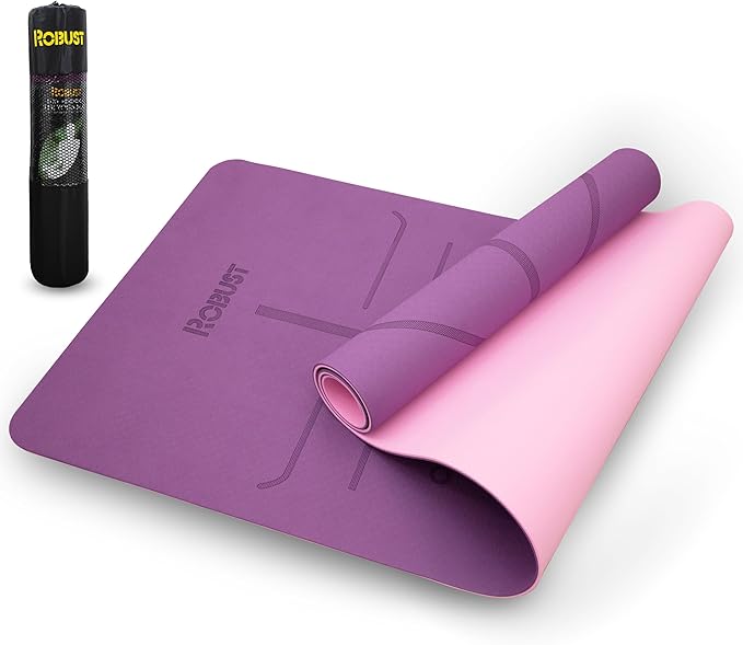 Robust Extra Thick Yoga Mat 1/4 & 1/3 & 2/5 Inch - Non Slip Exercise Mat with Alignment Lines, Carrying Strap, TPE Eco-Friendly Material for Knee Support, Sweat-Proof 72" x 24" for Women & Men