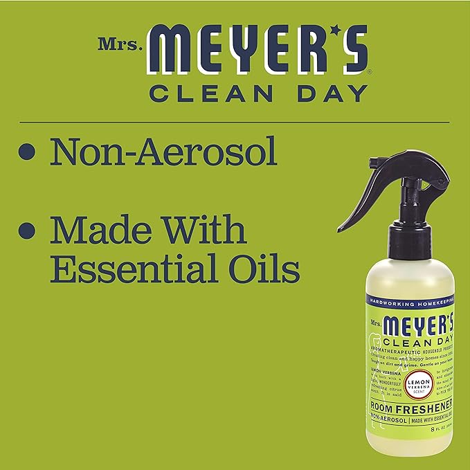 Mrs. Meyer's Air Freshener, Lemon Verbena, Spray | Non-Aerosol | Essential Oils | 8 fl. oz | Pack of 2