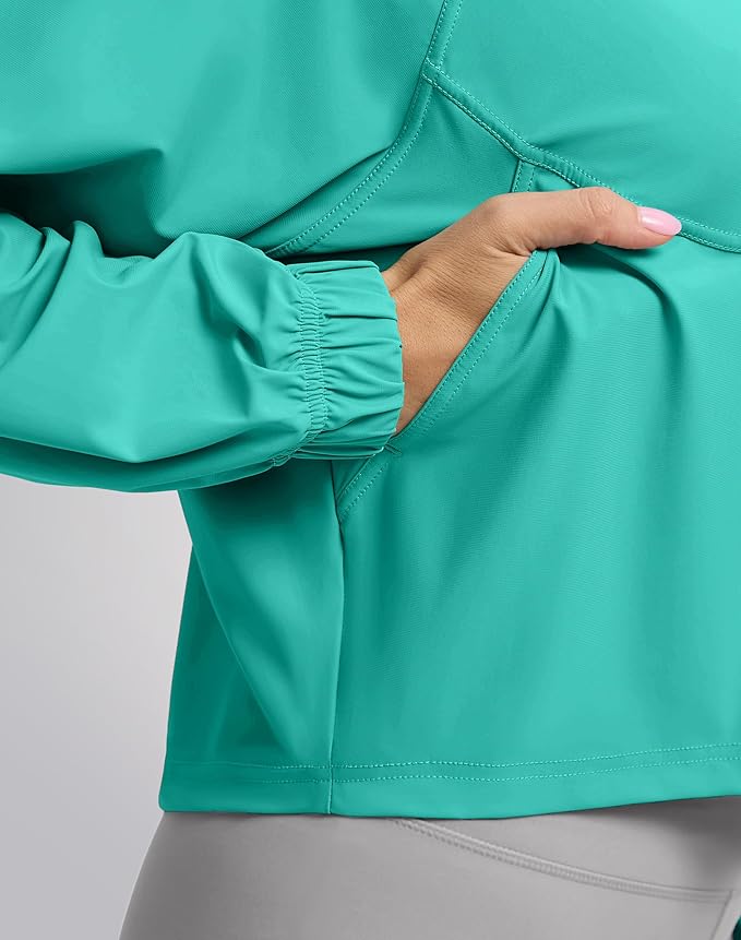Soothfeel Women's Athletic workout Jacket Lightweight UPF 50+ Long Sleeve Sun Protection Shirts Zip Up Cropped Hiking Tops