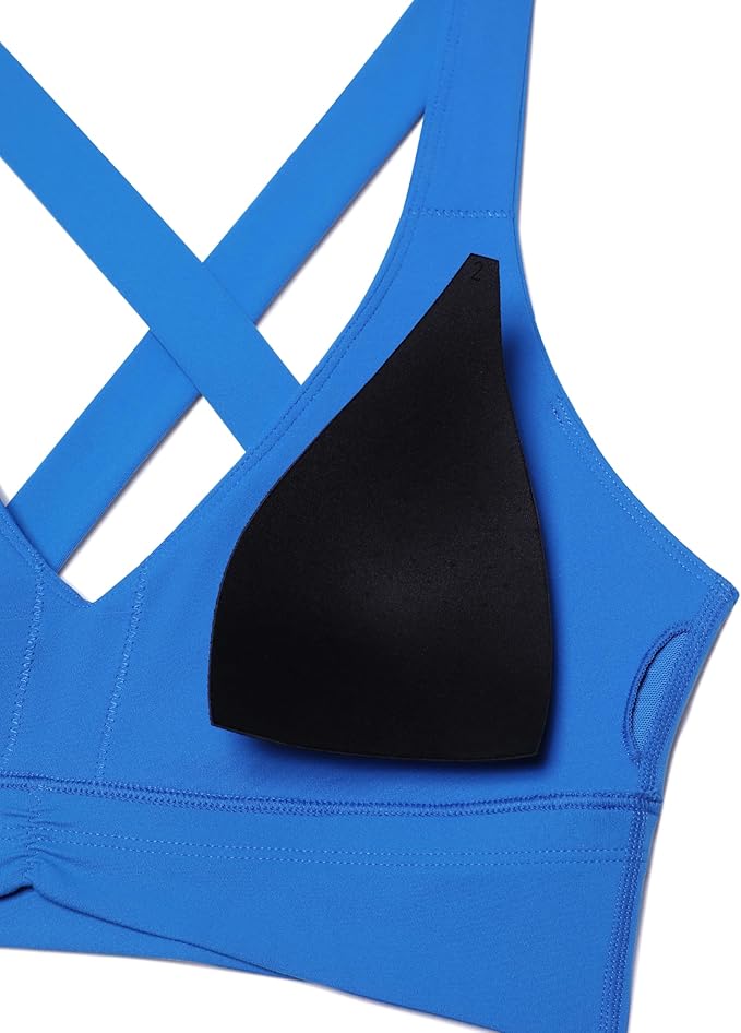 CRZ YOGA Butterluxe Ruched Longline Sports Bras for Women - V Neck Padded Yoga Tank Wide Straps Cross Back Crop Tops